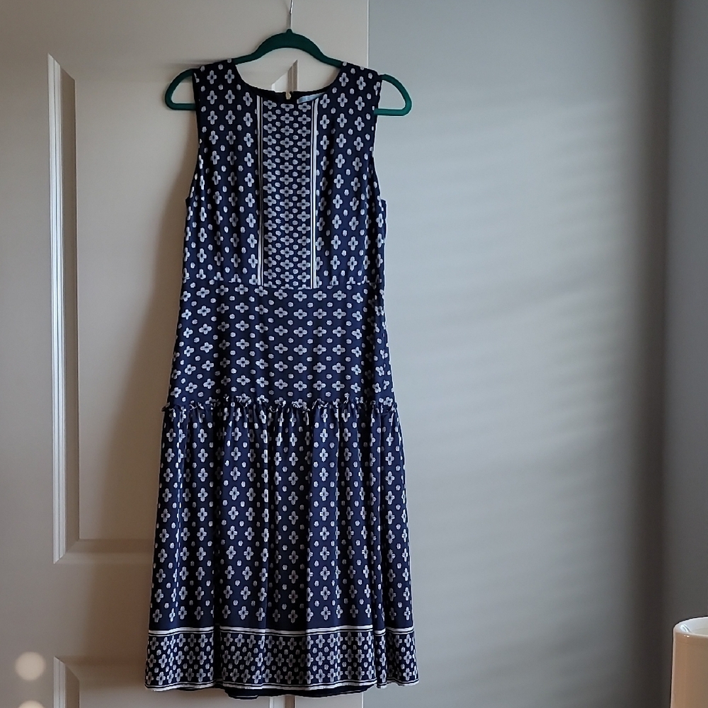 Navy Blue Patterned Sleeveless Dress